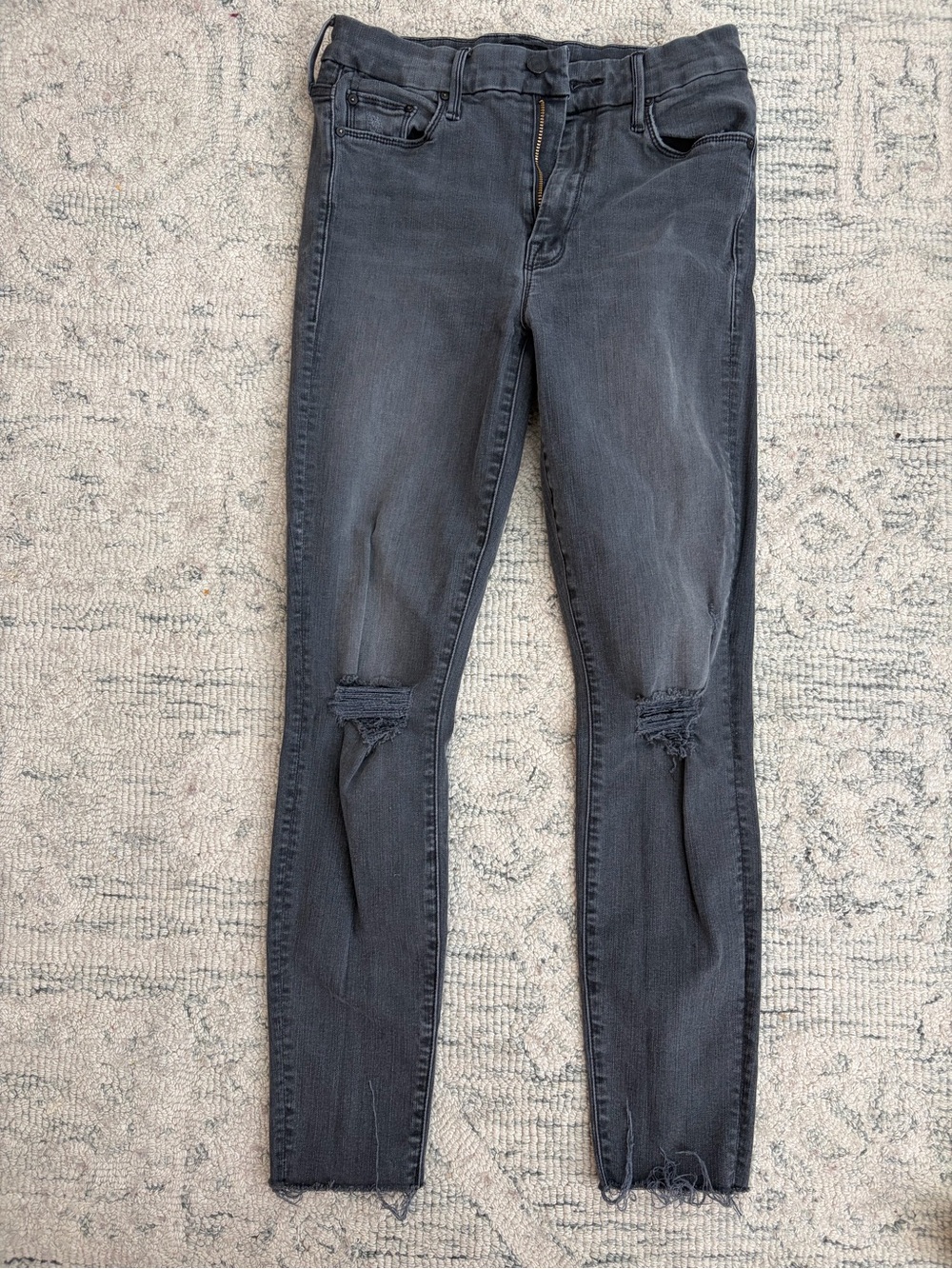MOTHER Gray Distressed Skinny Jeans